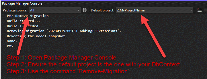 Remove Migration Command In Entity Framework Core